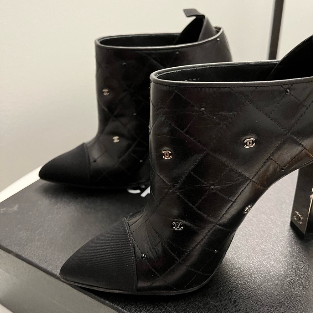 Chanel Leather Quilted Booties Size 36